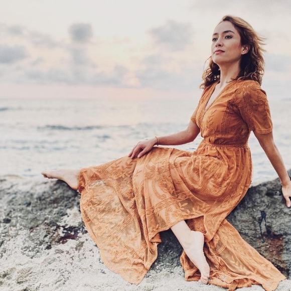 Beautiful Embroidered Rust Lace Maxi Romper - Picture 4 of 4